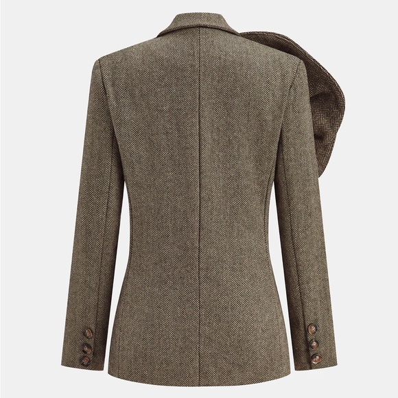 COMMENSE Large 3d flower single button tweed blazer - Picture 2 of 6